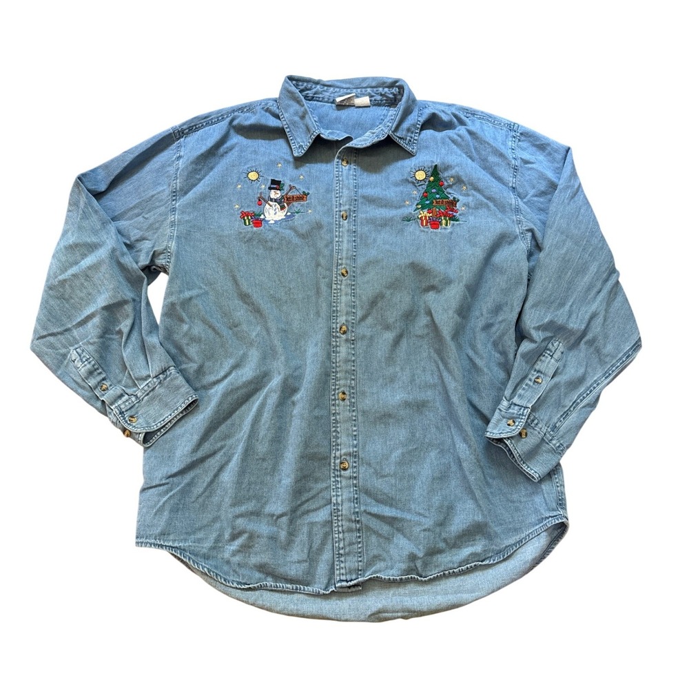 Desert Heat Denim Shirt Women Blue Excellent Embroidered Christmas SIZE XXL